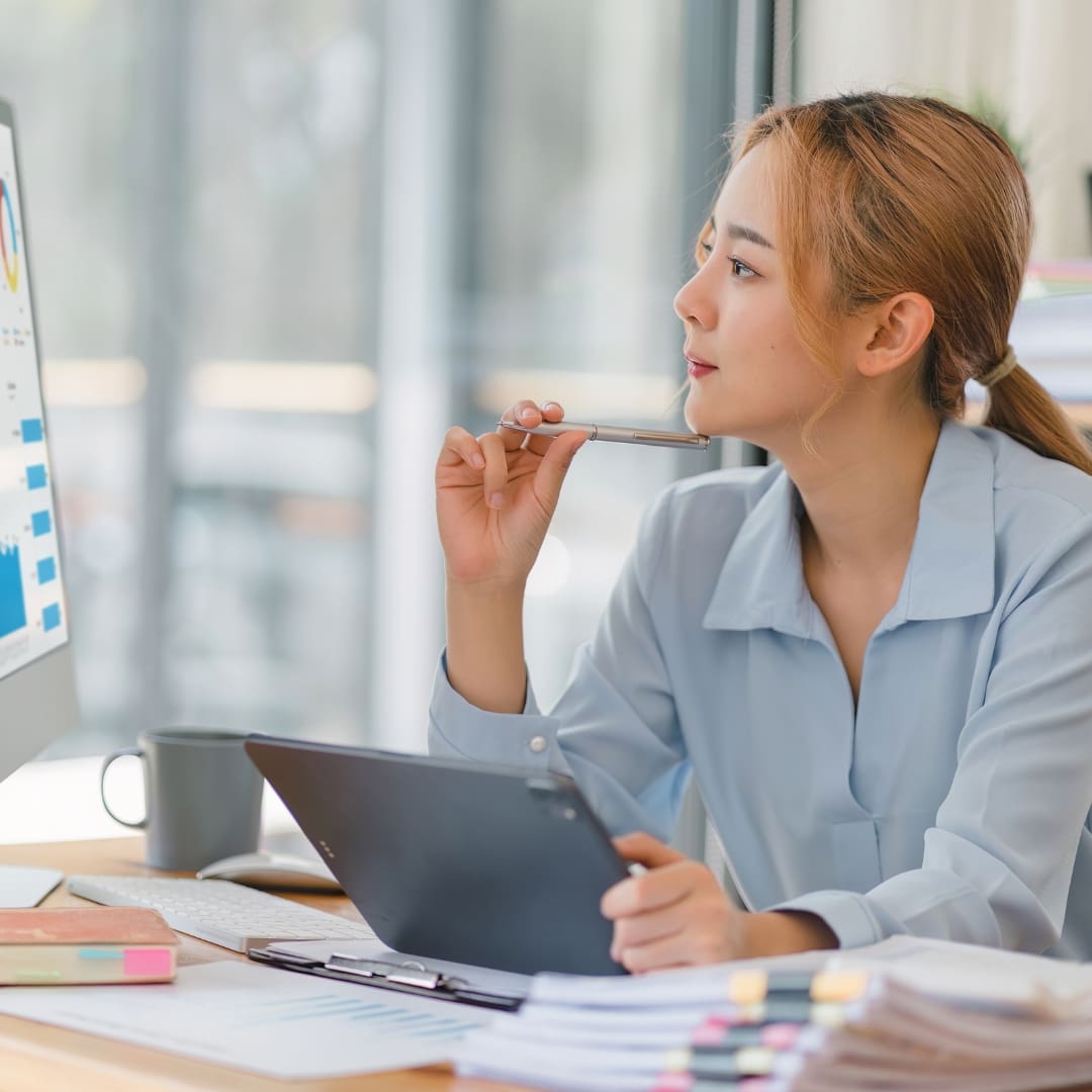 Woman looking at metrics