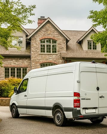 White Utility Van Parked Outside a Home
