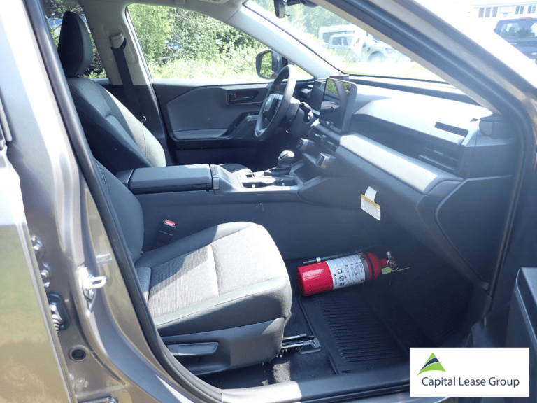 Driver area of Toyota RAV4 Massachusetts 7D school pupil transport vehicle