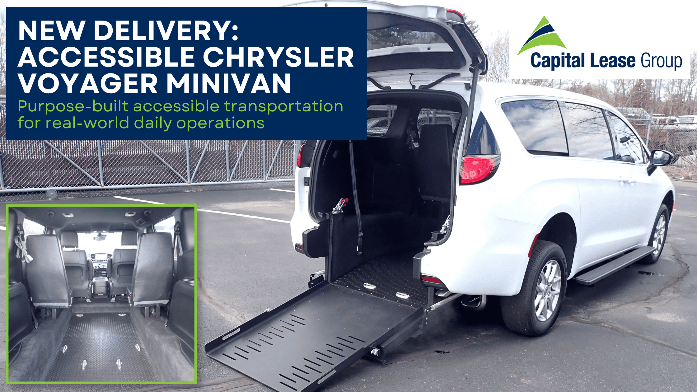 Purpose-built for daily passenger transportation, this upfitted Chrysler Voyager combines rear-entry accessibility, flexible seating, and the familiar driving experience of a standard minivan. The lightweight, spring-assisted ramp is designed for easy deployment, while the interior configuration supports both wheelchair passengers and companion seating for comfortable day-to-day operation.